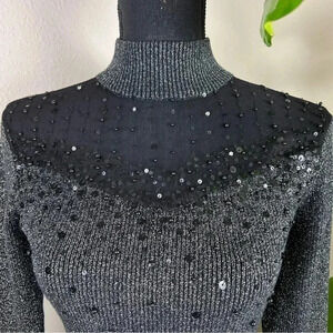 Lauren Michelle Women’s Beaded Sequin Sweater Jumper Top Size Medium